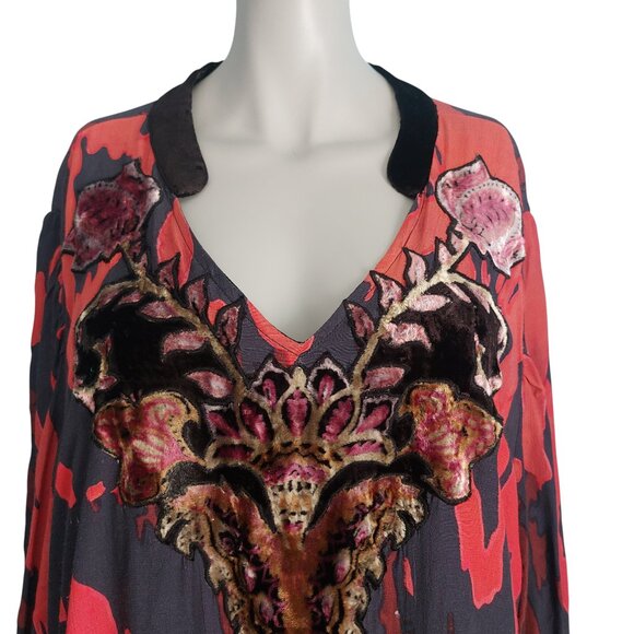 SOFT SURROUNDINGS Maxi Dress 22W Velvet Trim Boho Chic V Neck Lined "Epiphany" - Picture 3 of 14